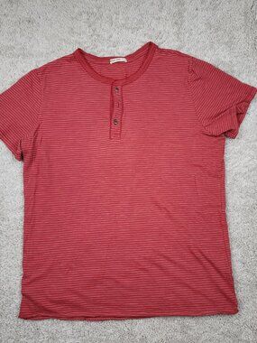Marine Layer Henley Shirt Mens Large L Red Stripe Short Sleeve California Casual